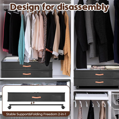 Under Bed Storage - 2-Pack Rolling Storage Drawers with Clear Lids | 66L Organizer Bins for Clothes & Shoes (30" L x 16.2" W x 7.5" H)