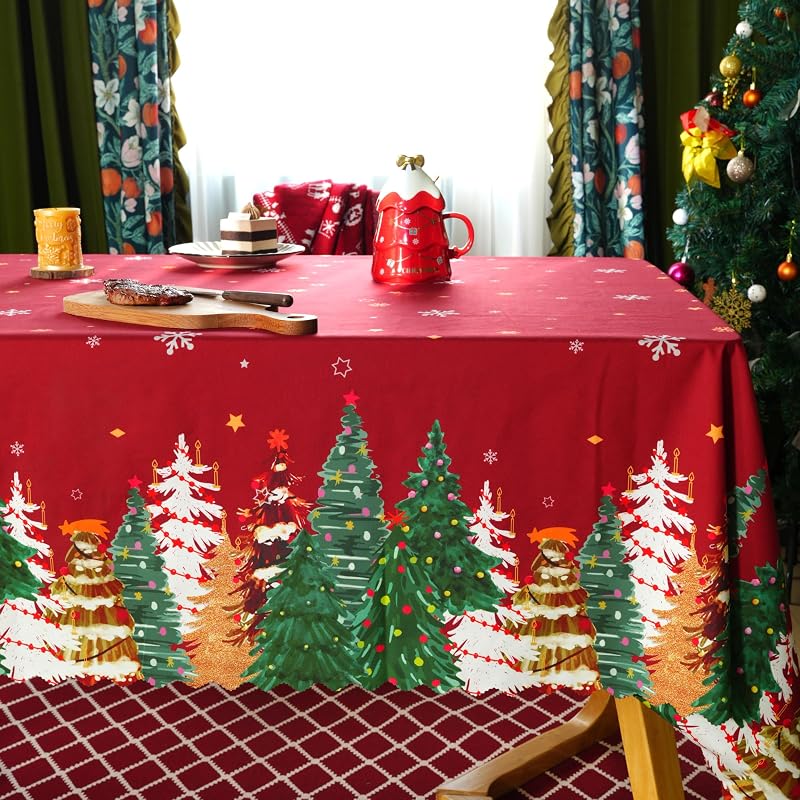 Red 60" x 140" Rectangle Christmas Tablecloth - 100% Polyester