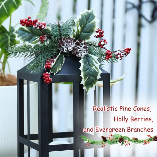 Bdor Christmas Lantern Decoration - 2 Pack with LED Flameless Candle & Pinecones | Holiday Tabletop Decor