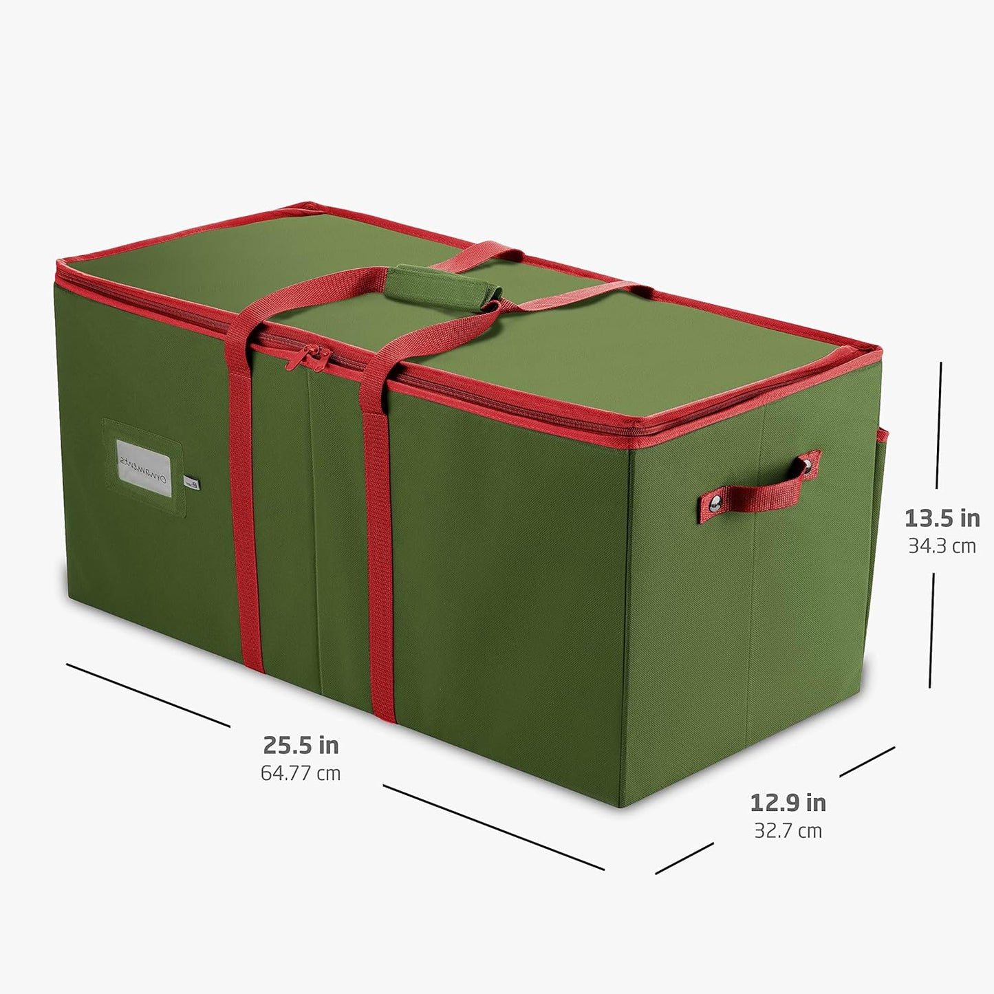 ZOBER Large Christmas Ornament Storage Box - Organize 128 3" Ornaments with Dividers - Durable Green Container with Extra Pockets & Dual Zipper