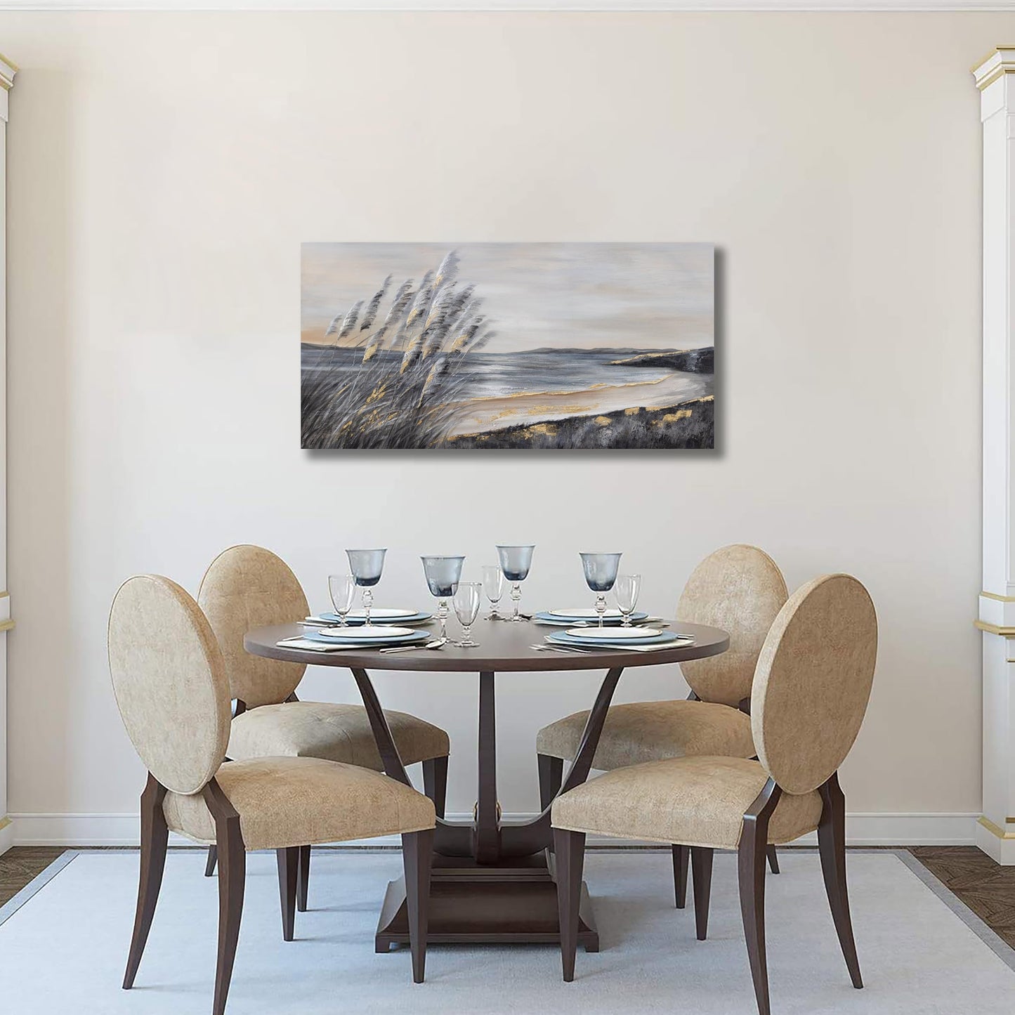 Yuaxker Ocean Wall Art Grey and Gold Ocean Art Canvas Painting Prints for Wall Decor Aesthetic for Living Room, Bedroom, Dining Room Office Home Artwork 20x40 inch