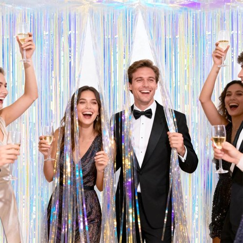 JijAcraft Iridescent Tinsel Foil Fringe Curtain - Holographic Party Backdrop for Celebrations | 3 Pack