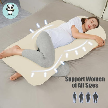 HIPHOP PANDA U-Shaped Pregnancy Pillow - Full Body Maternity Support for Comfort & Relief | 57 Inch, Ivory