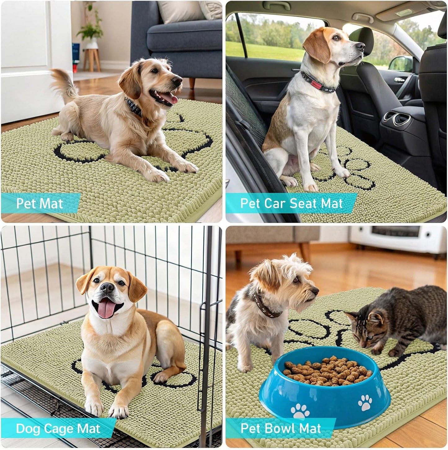 OLANLY Dog Door Mat - Absorbent Non-Slip Mud Mat for Paws | 48x30, Quick Dry Chenille, Vanilla
