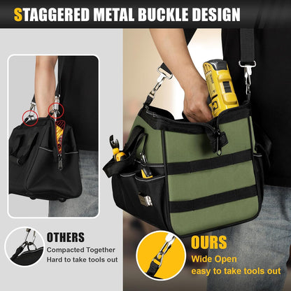 UUP Heavy Duty Tool Bag - 15-Inch 16-Pocket Organizer | Portable Storage with Soft Handle - Green