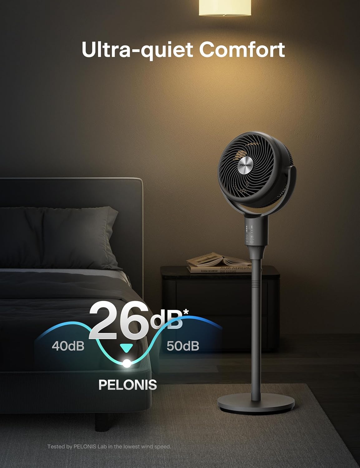 Pelonis Pedestal Fan - Ultra OmniFlow Air Circulator with 135°+90° Oscillation | Quiet 3-Speed Floor Fan with Remote & Timer
