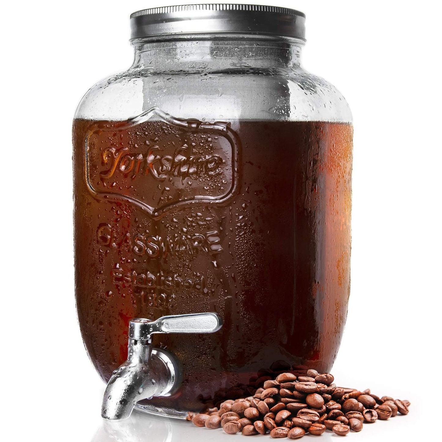 LIGHTEN LIFE Cold Brew Coffee Maker, 1 Gallon, Stainless Steel Spigot & Filter, Extra Thick Glass Carafe, Large Coffee or Tea Infuser