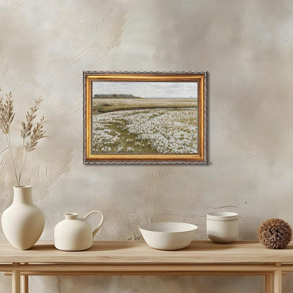 Skiennix Vintage Spring Meadow Canvas Print - Wildflower Wall Art for Living Room & Office | 24x36 Inch with Golden Frame