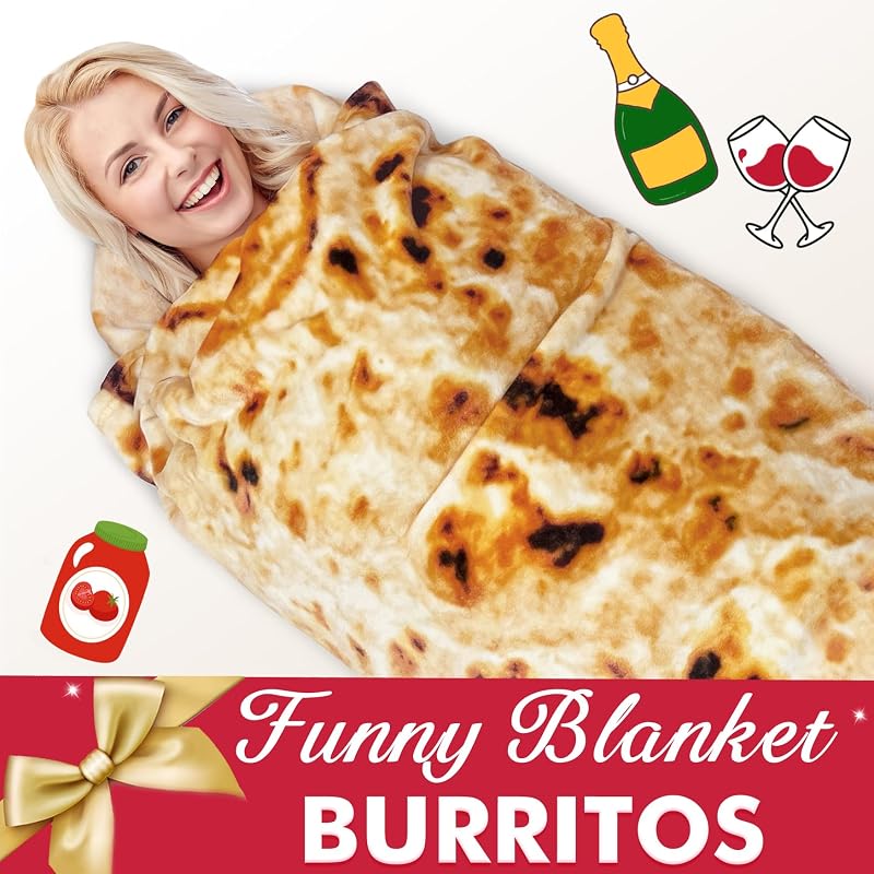 Tan 71 Inch Burritos Throw Blanket - Realistic Tortilla Food Blanket, 285 GSM Flannel, Double-Sided