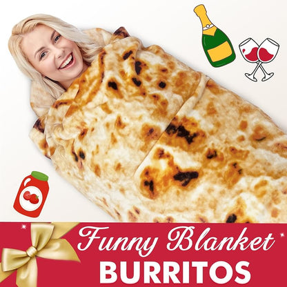 Tan 71 Inch Burritos Throw Blanket - Realistic Tortilla Food Blanket, 285 GSM Flannel, Double-Sided