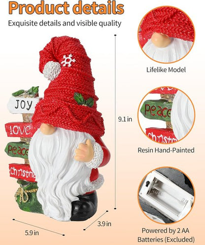 iStatue Christmas Gnome Figurine - Lighted Snowflake Sign | 9.4'' Resin Holiday Decor Gift
