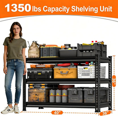 Utility Storage Garage Shelving - Heavy-Duty 3-Tier Metal Shelves | Adjustable Freestanding Rack - Black 40'' W x 16'' D x 36'' H