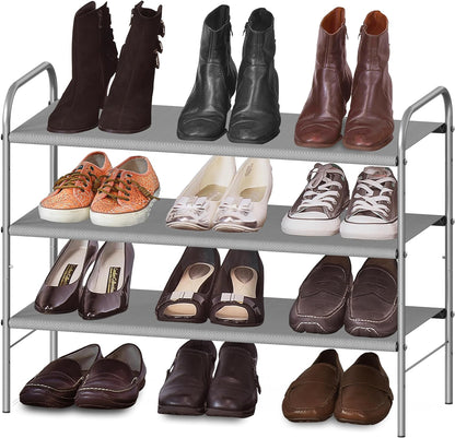 Simple Houseware 3-Tier Shoe Rack - Space-Saving Organizer for 9-16 Pairs, Sturdy Metal Frame, Grey