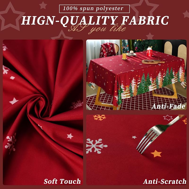 Red 60" x 140" Rectangle Christmas Tablecloth - 100% Polyester