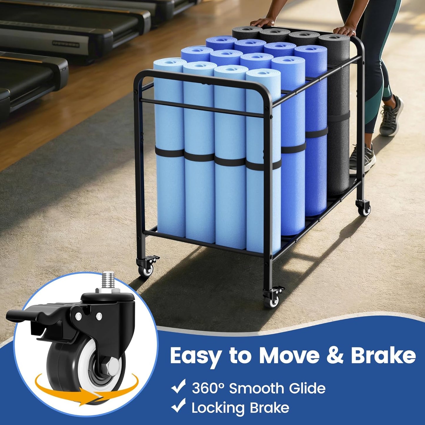Skiennix Yoga Mat Storage Rack - Floor-Standing Metal Cart with Wheels for Gym & Home Use