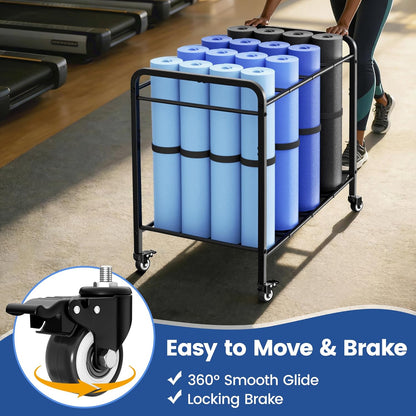 Skiennix Yoga Mat Storage Rack - Floor-Standing Metal Cart with Wheels for Gym & Home Use