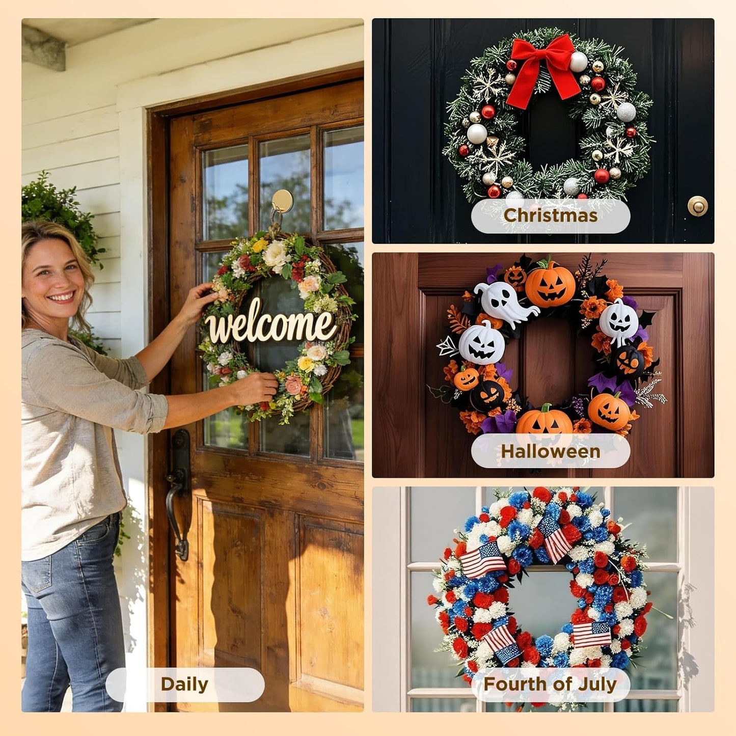 OUTXE Heavy-Duty Adhesive Wreath Hanger - Perfect for All Seasons | Gold, 2-Pack for Doors & Windows