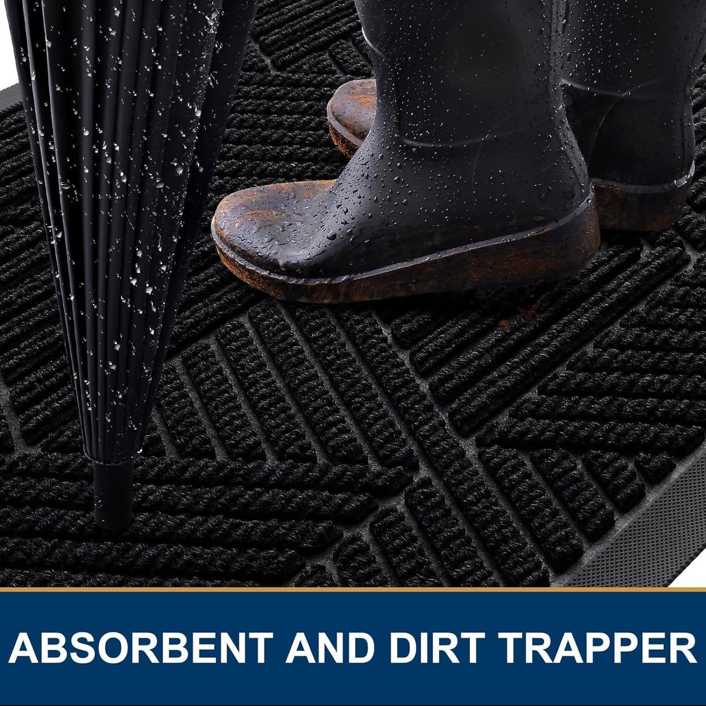 Smiry Heavy Duty Rubber Doormat - Trap Dirt & Moisture | Easy Clean Low Profile, Black (29.5x17)