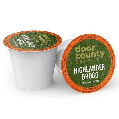Door County Coffee Highlander Grogg Flavored Ground - 30 Single Serve Cups | Medium Roast, 100% Specialty Arabica