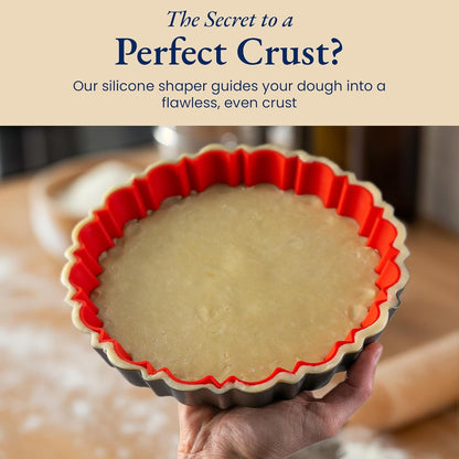 Patz&Patz 9-Inch All-in-One Fluted Tart Pan - Nonstick Carbon Steel with Removable Bottom & Silicone Crust Shaper