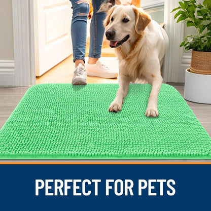 OLANLY Dog Door Mat - Absorbent Non-Slip Chenille Mat for Muddy Paws | 30x20 Mint Green Indoor Carpet