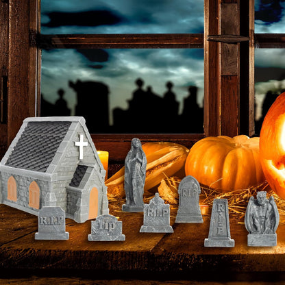 Rileryan Miniature Church Tombstones - 15 PCS Gargoyle Virgin Figurines for Halloween Decor