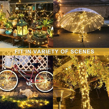 JMEXSUSS Solar String Lights - 33FT 100 LED Warm White Fairy Lights | Waterproof 8 Modes for Outdoor Decor