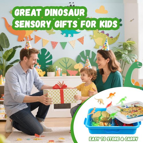 Dinosaur Sensory Bin - Engaging Magic Sand Kit with Dino Figures & Tools | Perfect Gift for Kids 3+