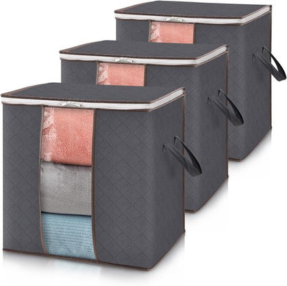 Lifewit 100L Clothes Storage Bins - 3 Pack Foldable Bags with Lids, Zippers & Clear Windows | Ideal for Organizing Clothing & Bedding