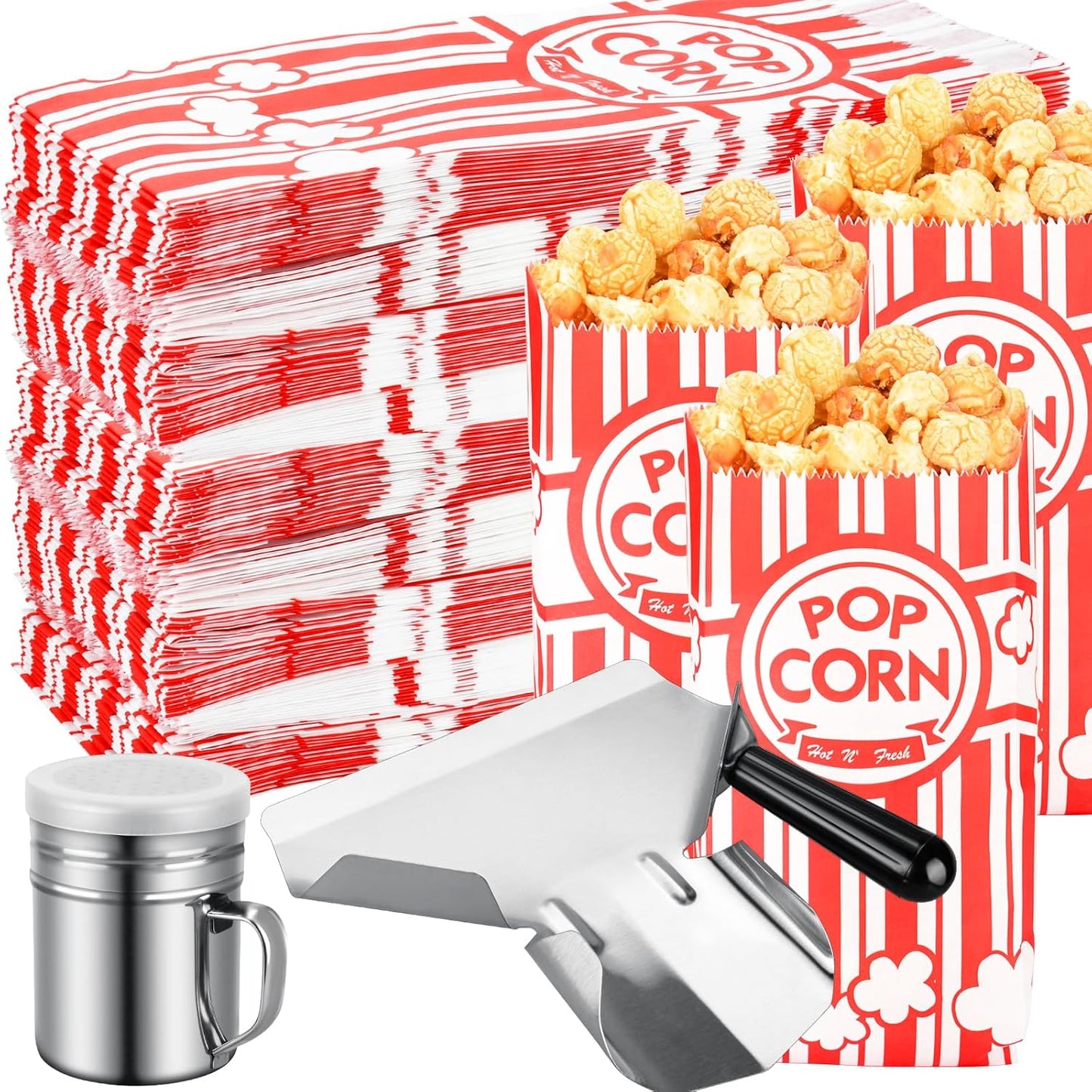 Skiennix Popcorn Bags - 202 Pcs Individual Serving Bags with Scoop & Salt Shaker | Perfect for Movie Nights