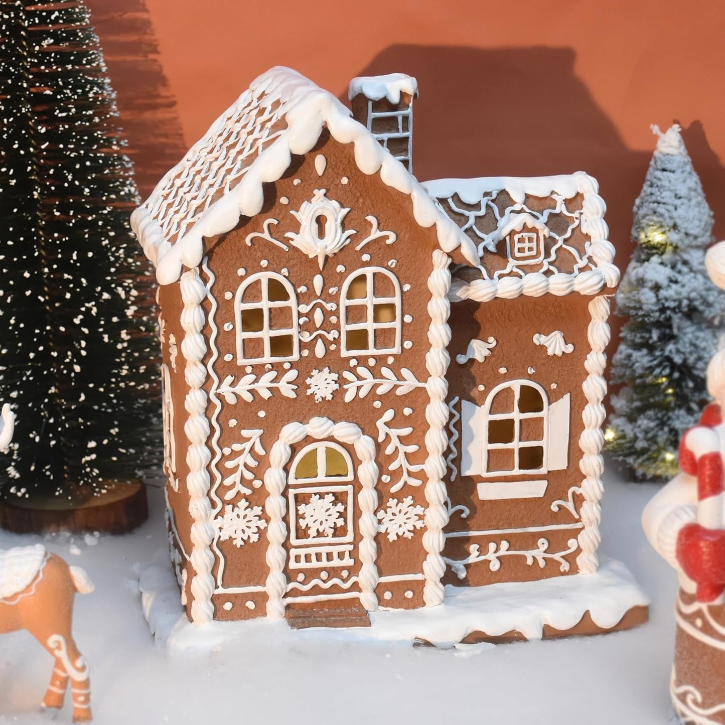 Sheaifun Gingerbread House Decor - Indoor Resin Christmas Decoration with LED Lights | 9 x 5 x 10.2 Inch
