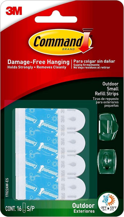 Command Outdoor Refill Replacement Strips - 16 Durable Strips for Re-Hanging Window Hooks