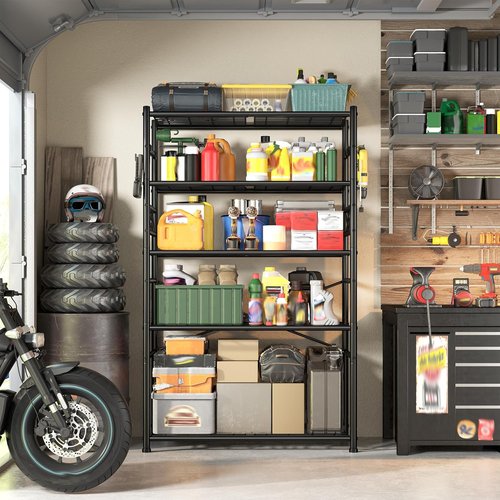 Heavy Duty 5-Tier Wire Shelving Unit - Large Capacity Metal Storage Shelves for Garage, Pantry & Closet | 72" H x 36" W x 12" D, Black