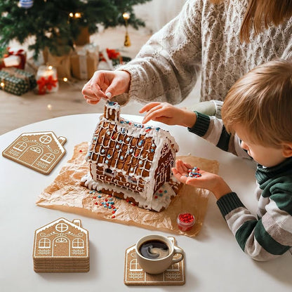 Dingion Absorbent Coasters with Cork Base - Gingerbread House (12 Pcs) Variation of THIS listing