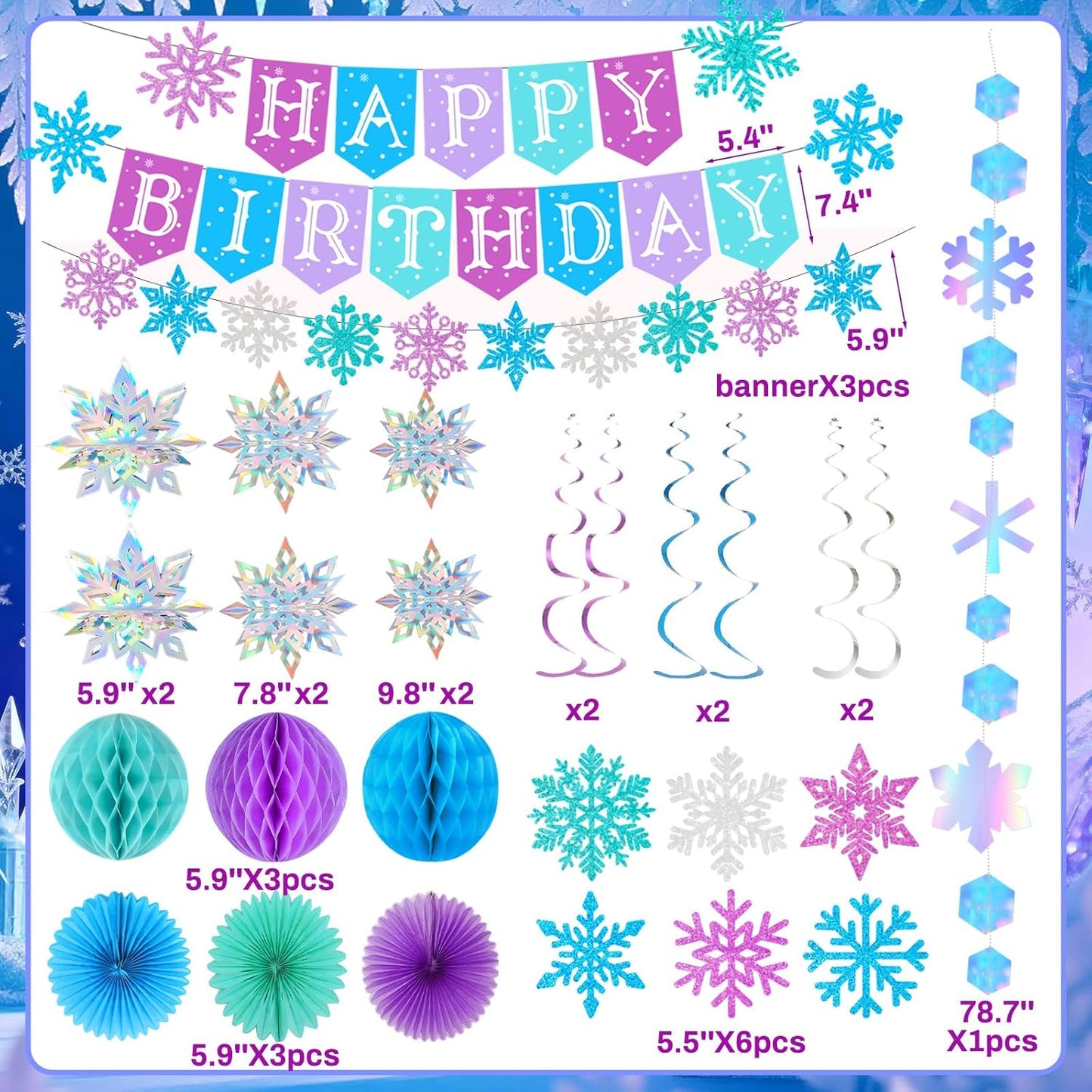 Snowflakes Decorations - Frozen Birthday Party Garland | Winter Wonderland Christmas Decor