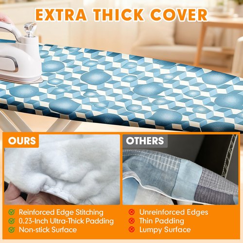 Ironing Board Cover and Pad, 15x54 Standard Size Thick Iron Padding, Scorch & Stain Resistant Ironing board cover, Heavy Duty Iron Board Padded with Adjustable Fasteners Elastic Edge, Berry Blue