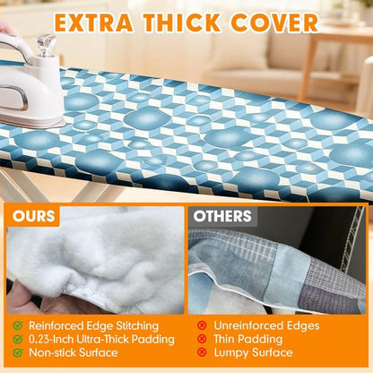 Ironing Board Cover and Pad, 15x54 Standard Size Thick Iron Padding, Scorch & Stain Resistant Ironing board cover, Heavy Duty Iron Board Padded with Adjustable Fasteners Elastic Edge, Berry Blue
