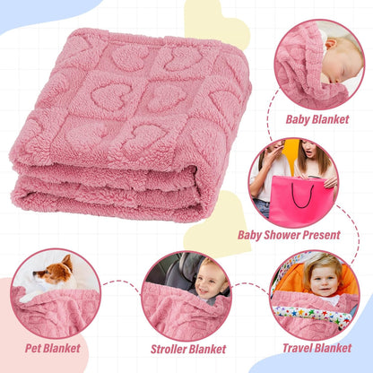 Skiennix Plush Soft Heart Checkered Baby Blanket - Warm Lightweight Fleece for Infants | 30" x 39" Deep Pink