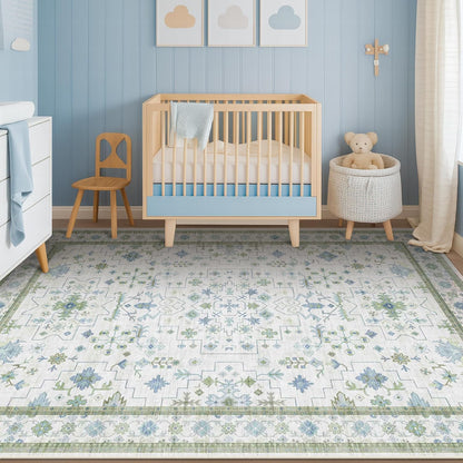 Oushak 4x6 Boho Pastel Area Rug - Low Pile, Non-Slip, Stain Resistant for Living Room & Entryway