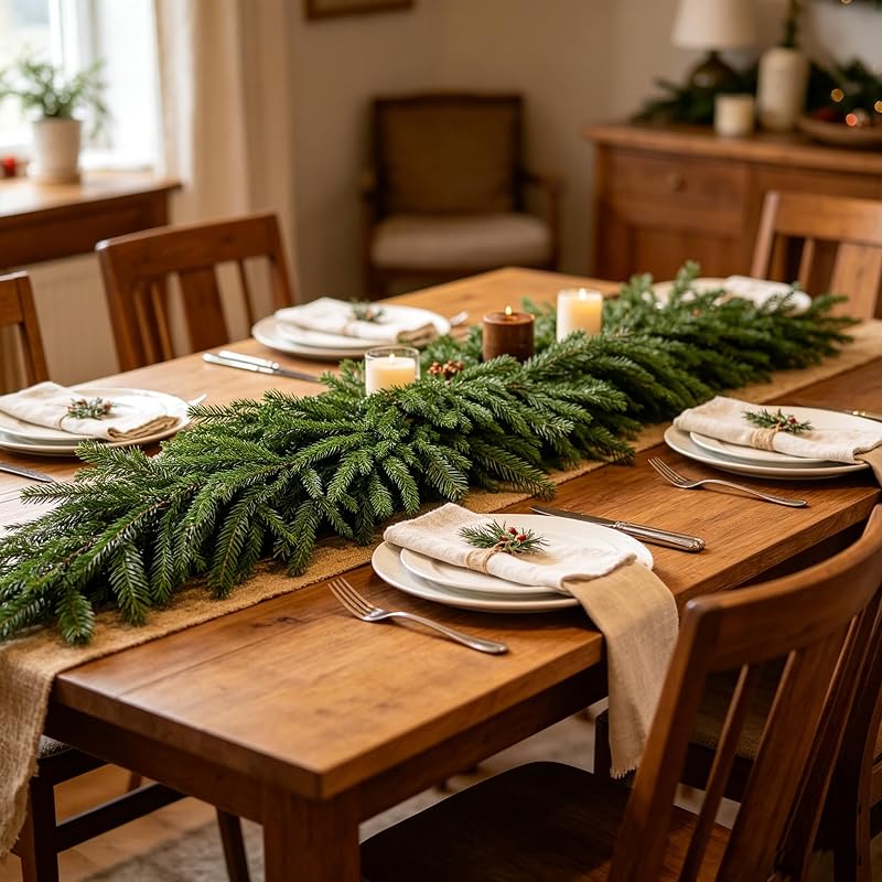 2 Pcs 9 Ft Norfolk Pine Garlands - Real Touch Artificial greenery, indoor/outdoor