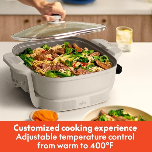 Bella Electric Skillet - Adjustable Temperature | EverGood™ Ceramic Coating, 1200 Watt, Oatmilk