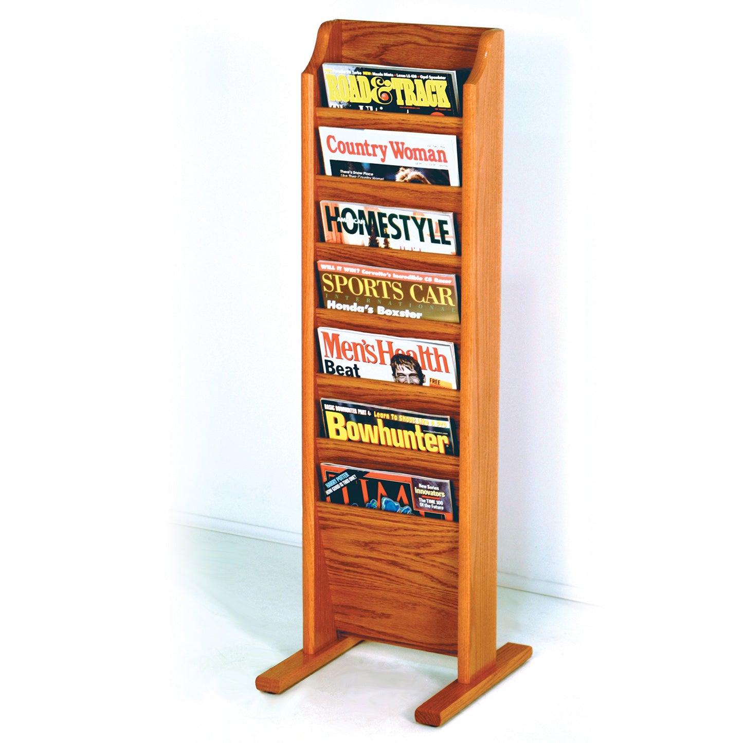 Wooden Mallet 7-Pocket Cascade Free-Standing Magazine Rack, Medium Oak