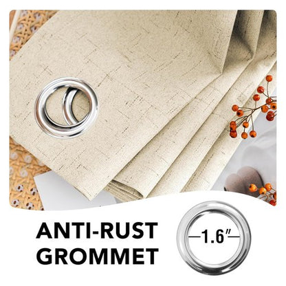 H.VERSAILTEX Linen Curtains 100% Blackout Curtains for Bedroom 90 inch Long Full Light Blocking Nature Linen Blended Window Curtains for Living Room Nickel Grommet (2 Panels, Bleached Sand)