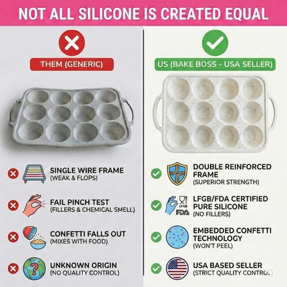 Bake Boss Silicone Muffin Pan - 2-Pack, Metal Reinforced, BPA-Free, 12-Cup Baking Tray