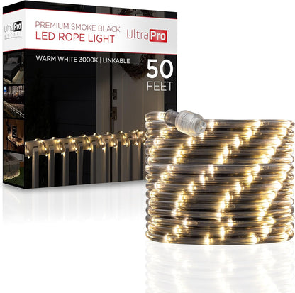UltraPro LED Rope Lights - 50ft Premium Smoke Black | Warm White 3000K | Flexible & Durable Indoor/Outdoor Lighting