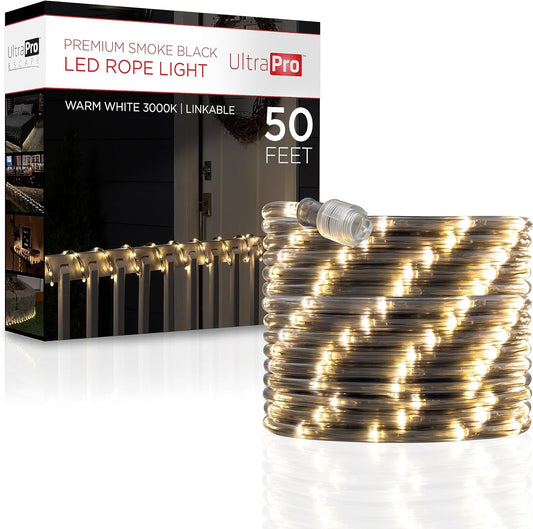 UltraPro LED Rope Lights - 50ft Premium Smoke Black | Warm White 3000K | Flexible & Durable Indoor/Outdoor Lighting