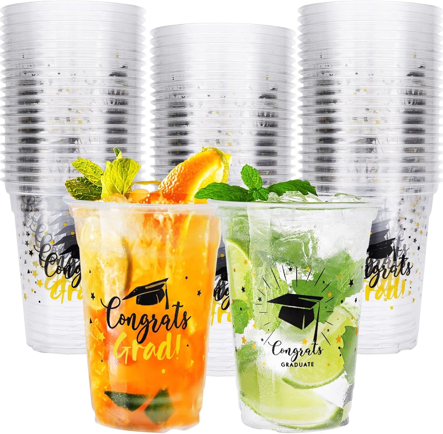 Whaline Graduation Cups - 12oz Black & Gold Disposable Party Cups for Class of 2025 | 50 Pack