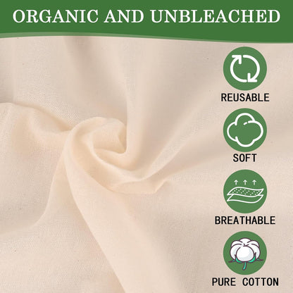 WMKGG Reusable Unbleached Cotton Cheese Cloth - 20x20 Inch, Grade 100, Precut for Straining & Cooking
