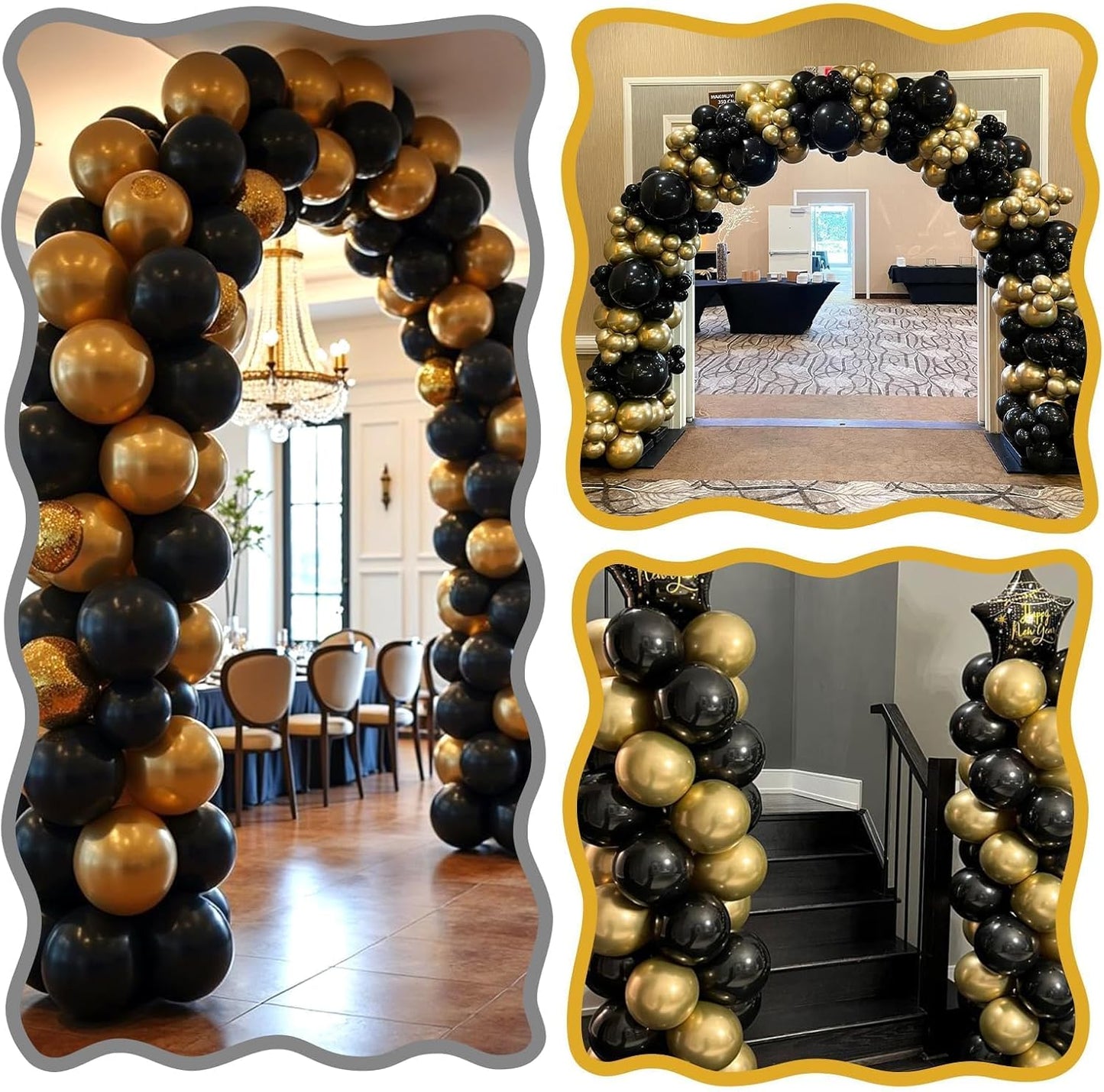 Skiennix Black & Gold Link Balloons - 60Pcs 6-Inch Metallic Latex for Parties & Celebrations