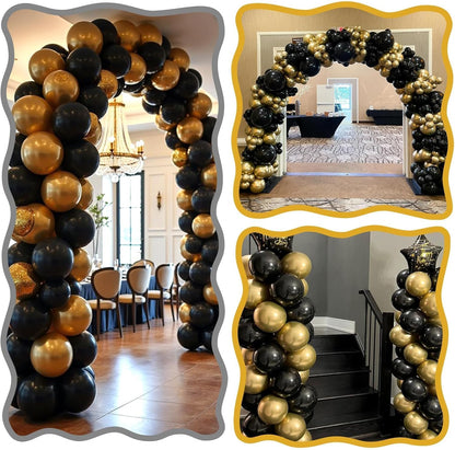 Skiennix Black & Gold Link Balloons - 60Pcs 6-Inch Metallic Latex for Parties & Celebrations